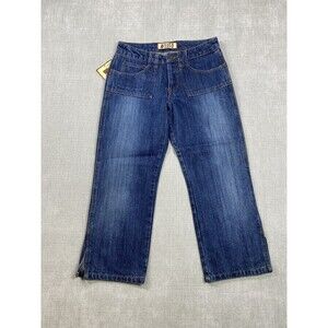 Vtg K.I.S.A Jeans Womens 8 Denim Straight Leg Low Rise Capris 90s Y2K Button Fly